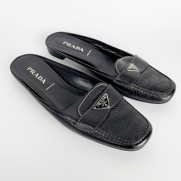 Vintage Prada 90s Y2K Leather Penny Loafer Slide Mules Slip On Flats 1990s 2000s - Picture 3 of 10